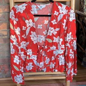 Deep V Bell Sleeve Blouse by BB Dakota